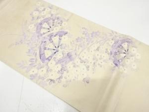 アンティーク　作家物　手描友禅　片輪車に草花模様袋帯（材料）